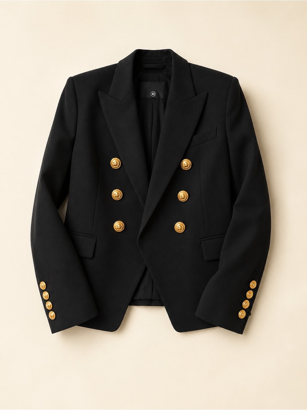 Balmain Black Double-Breasted Blazer with Gold Buttons
